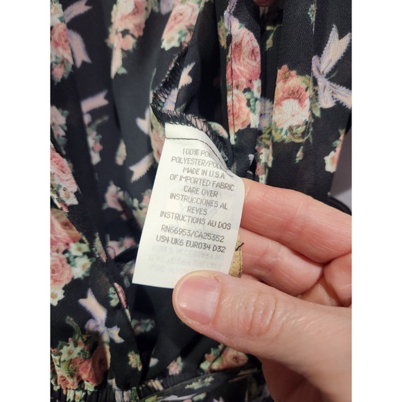 Vtg Leslie Fay Floral Bows Coquette Garden Midi Dress Size 4P SS Belted Pockets - Picture 7 of 8